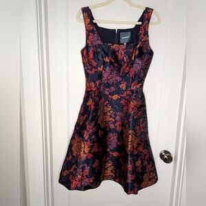 Modcloth RSVP Ready A-Line Dress Blue with Orange and Red Floral Pattern Size 6
